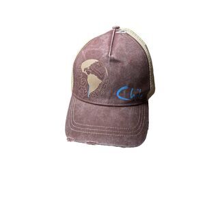 Morpho I Love Chile Brown Distressed Cotton Blend Baseball Cap New NWT Dad Mom